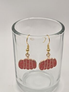 Gold-Tone Pink Croissant Charm Hook Earrings